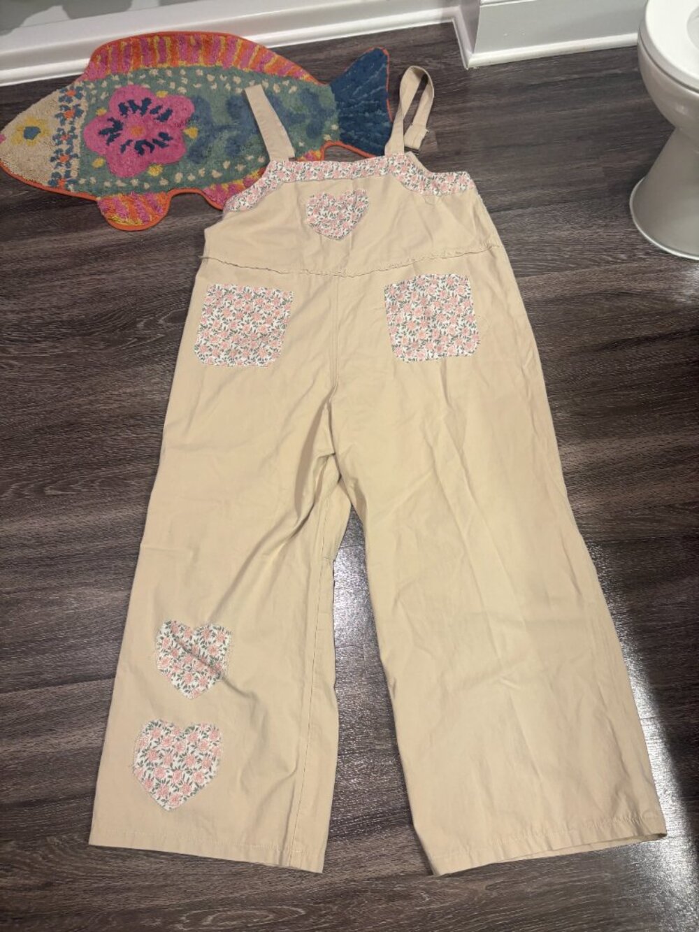 POL size Medium Light Tan Patchwork Overalls - Picture 5 of 9